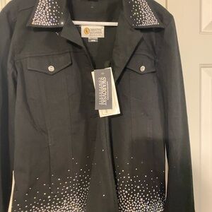 Christine Alexander Black Crystal-Embellished Jean Jacket
